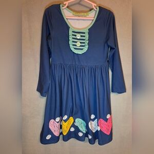 Charming Navy Girls Dress with Heart Accents . Size 6
